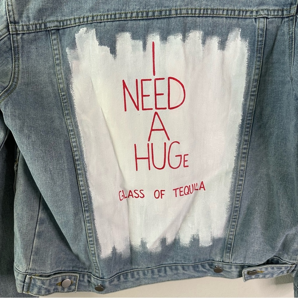NWT WREN + GLORY Free people 'HUGS' Tequila DENIM JACKET SZ L - Picture 6 of 8